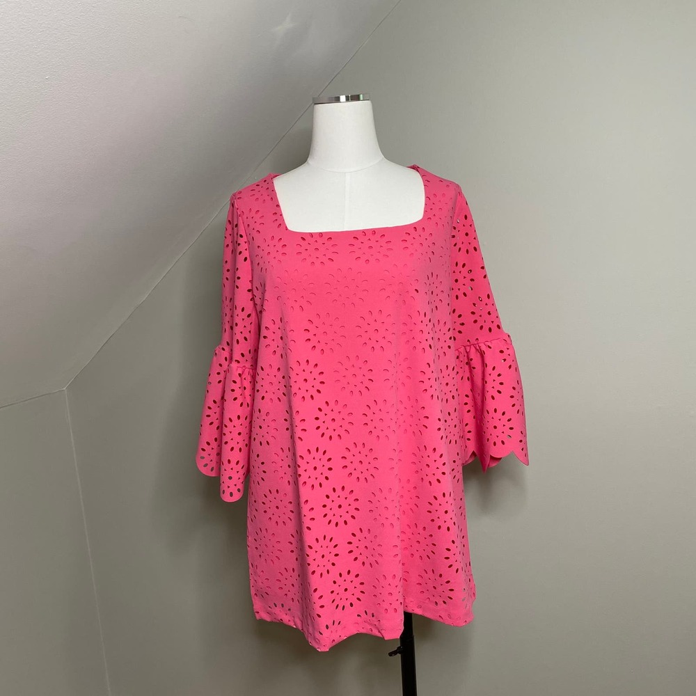 Jessica London Pink Square Neck Bell Sleeve Blouse